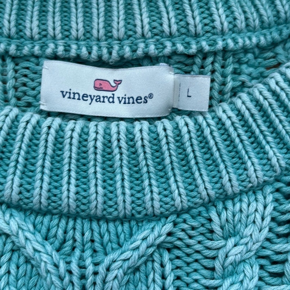 Vineyard Vines Cable Knit Sweater Womens Size Large Green Heavy Thick Winter - Picture 5 of 6